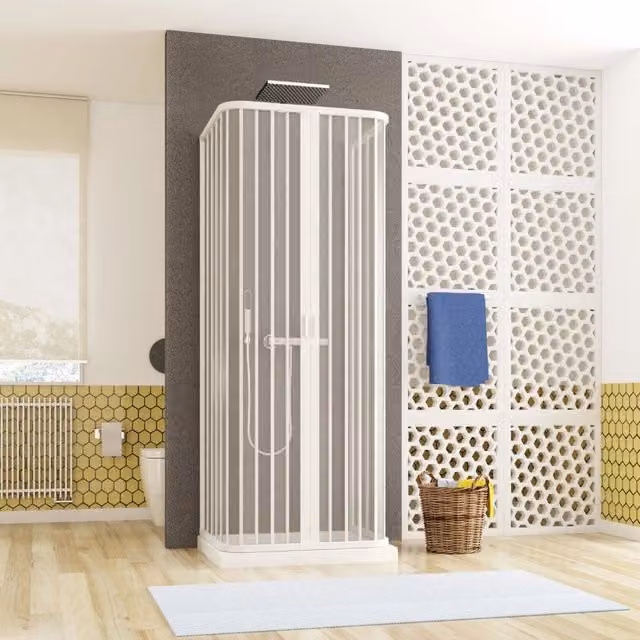 Box doccia tre lati soffietto, ingresso centrale pvc bianco h185cm Platra Retty Bianco,70x120x70 cm