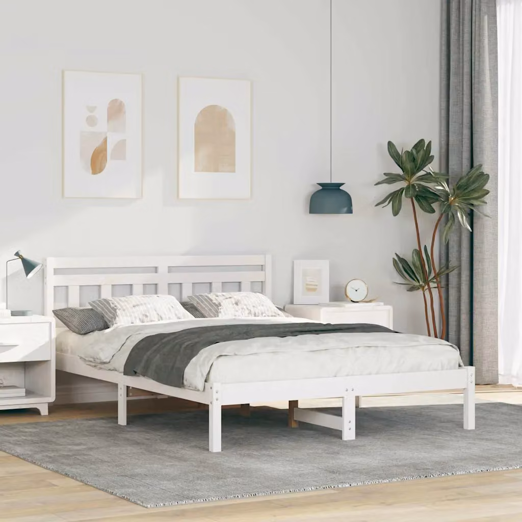 Struttura del letto in pino massello bianco vidaXL L/P: 140 x 190 cm – 1