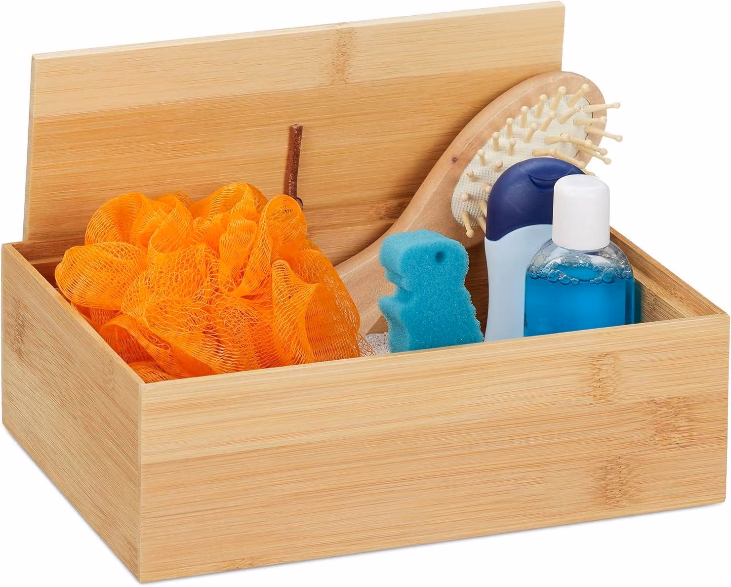 Contenitore in bambù - Con coperchio - Per articoli da cucito - Materiale per hobby e artigianato - 7x22x15 cm - Ideale per bagno o cucina - Piccolo - Colore naturale