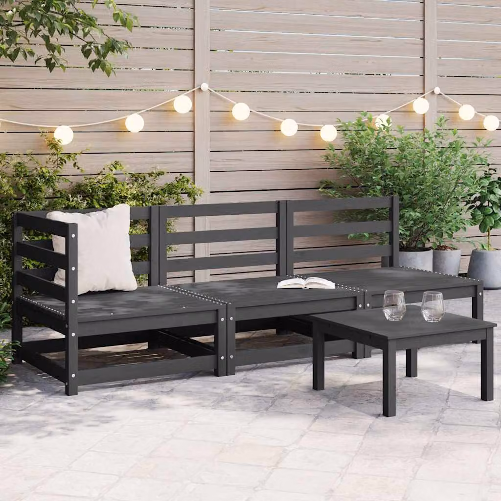vidaXL Set di Divani da Giardino a L in Legno di Pino con Cuscini Grigi – 1
