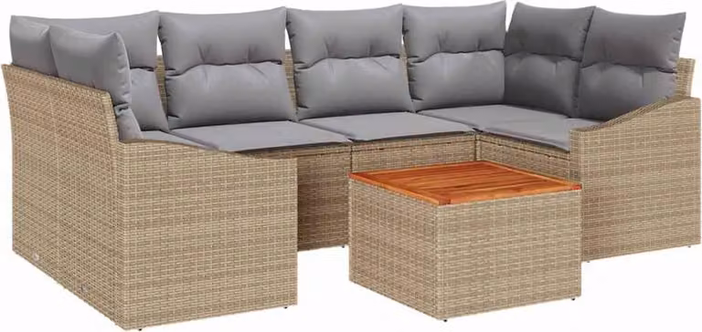 Set Divano da Giardino con cuscino 7 pcs Beige polyrattan