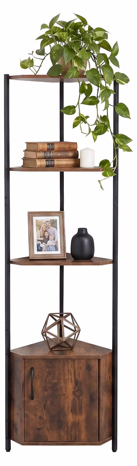 Scaffale a cinque ripiani con vano porta, 147x44,5x30 cm, marrone/nero