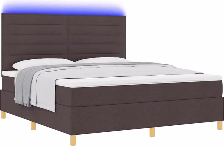 Letto a Sorgente LED Marrone Scuro 180 x 200 cm Tessuto
