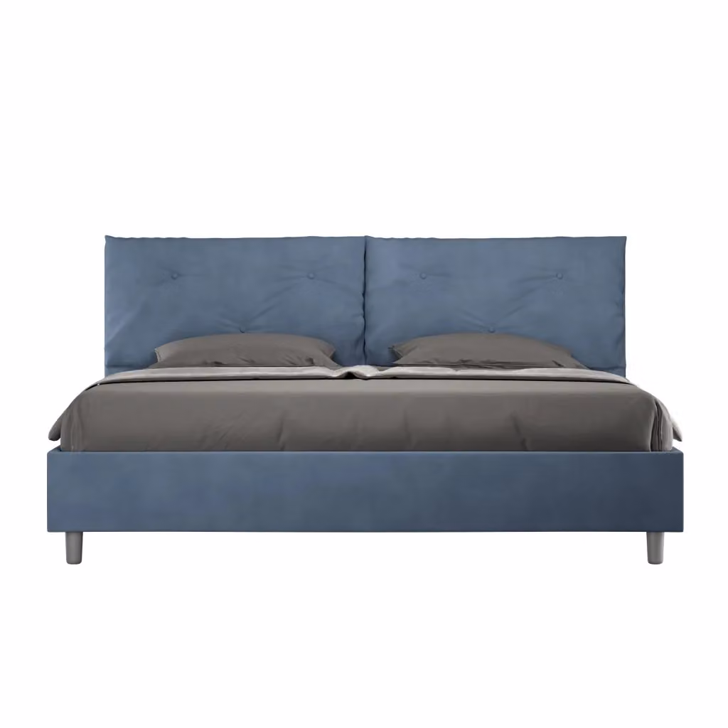 Letto matrimoniale king size Appia Large Ityhome con rete imbottita e base contenitore in microfibra blu L 190 x P 190 cm – 2