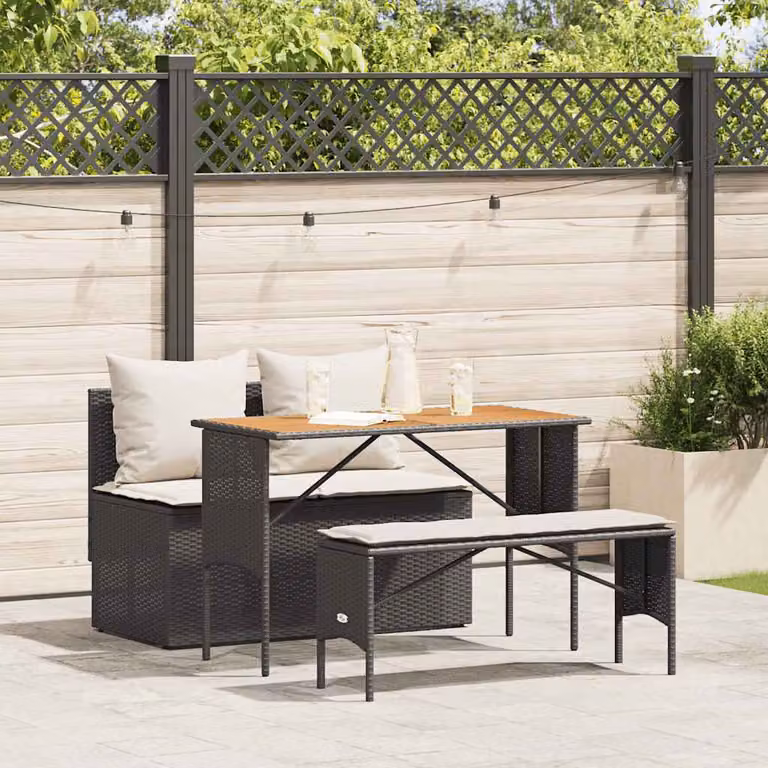 Maison Exclusive - Set da pranzo da giardino 3 pezzi con cuscini in polyrattan nero