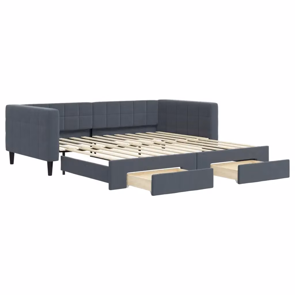 Divano Letto Estraibile con Cassetti vidaXL in Velluto Grigio L: 100 cm, P: 200 cm, H: 68 cm – 2