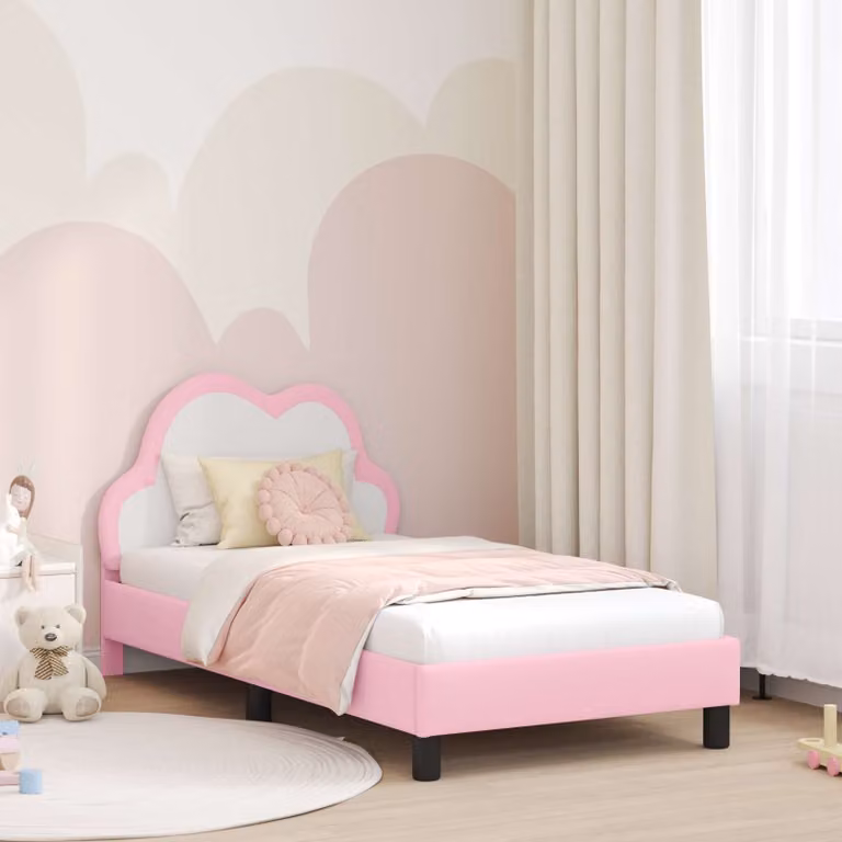Struttura letto per bambini vidaXL con testata imbottita in similpelle rosa, L 160 x P 80 x H 90 cm