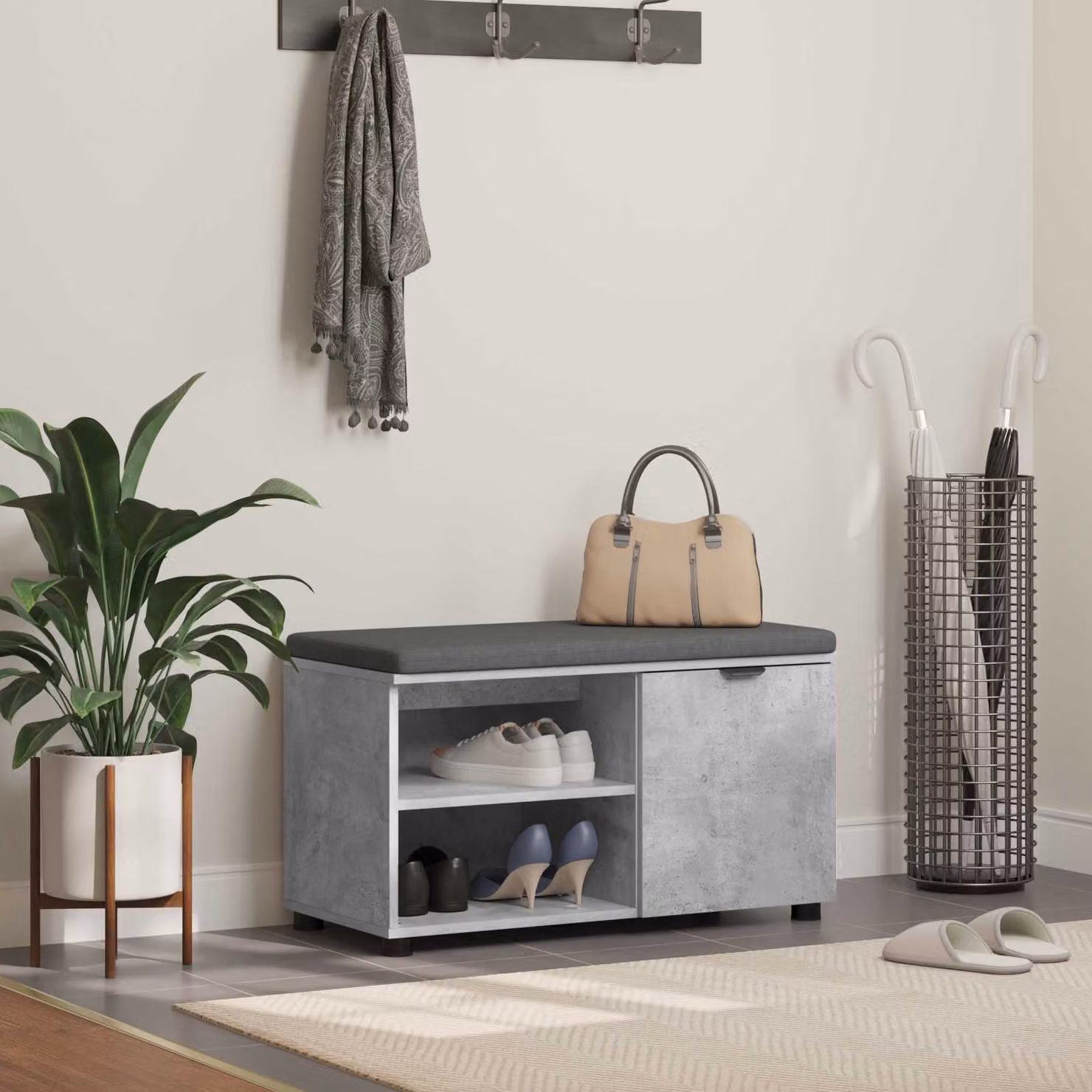 Panca per ingresso con scarpiera vidaXL in stile moderno, colore grigio, L 80 x P 38 x H 46 cm