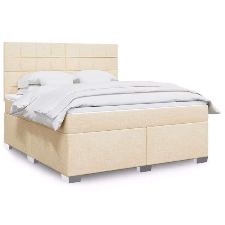vidaXL Giroletto a Molle con Materasso in Tessuto Beige e Bianco L/P/H: 180 x 200 x 150,5 cm
