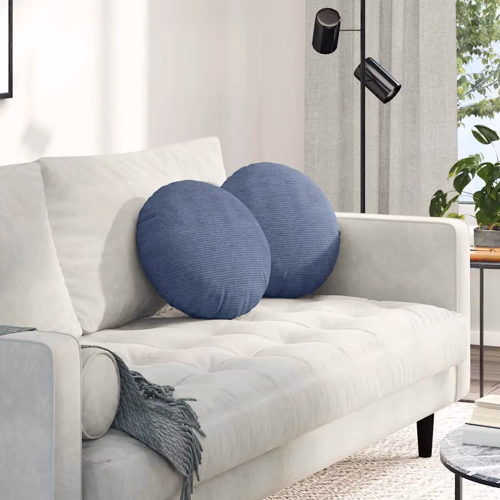 Set di 2 cuscini per seduta rotondi vidaXL in tessuto a coste blu, Ø 40 cm