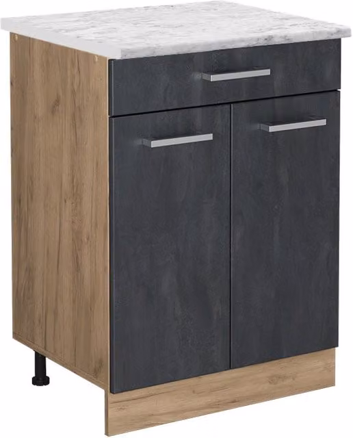 Mobiletto base per cucina R-Line Calce nera/Rovere dorato 60 cm PL Marmo Vicco