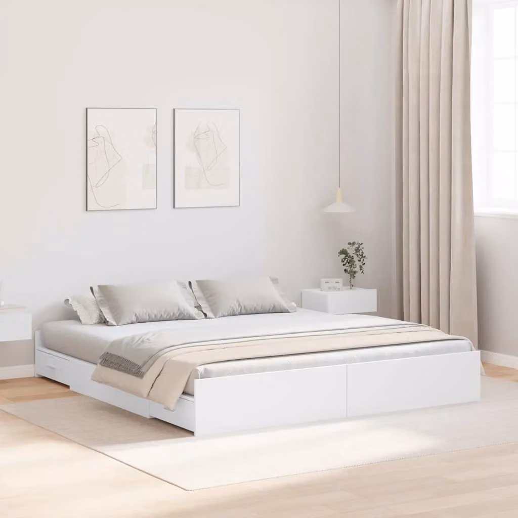 vidaXL Struttura letto con contenitore e cassetti in legno e MDF, Bianco, L: 180 cm, P: 200 cm, H: 203 cm