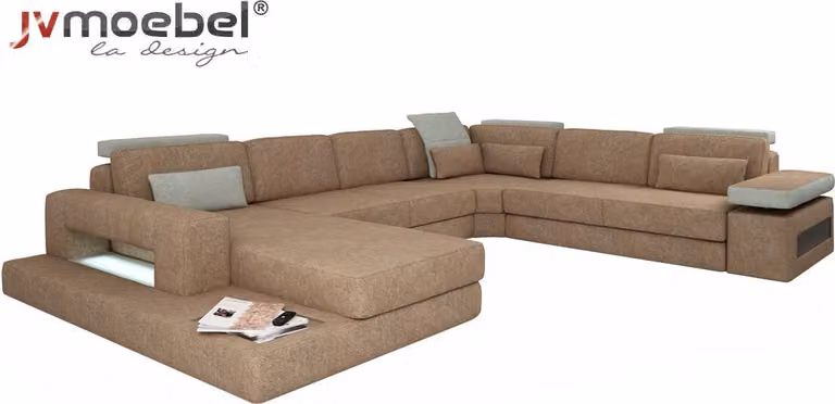 U-Form Polster Couchen Textil Design Couch Ecksofa Wohnlandschaft Sofa