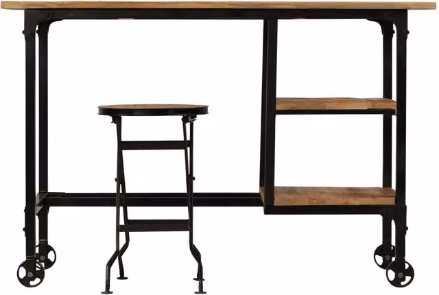 Scrivania con Sgabello Pieghevole vidaXL in Legno di Mango Marrone L: 115 cm, P: 50 cm, H: 76 cm