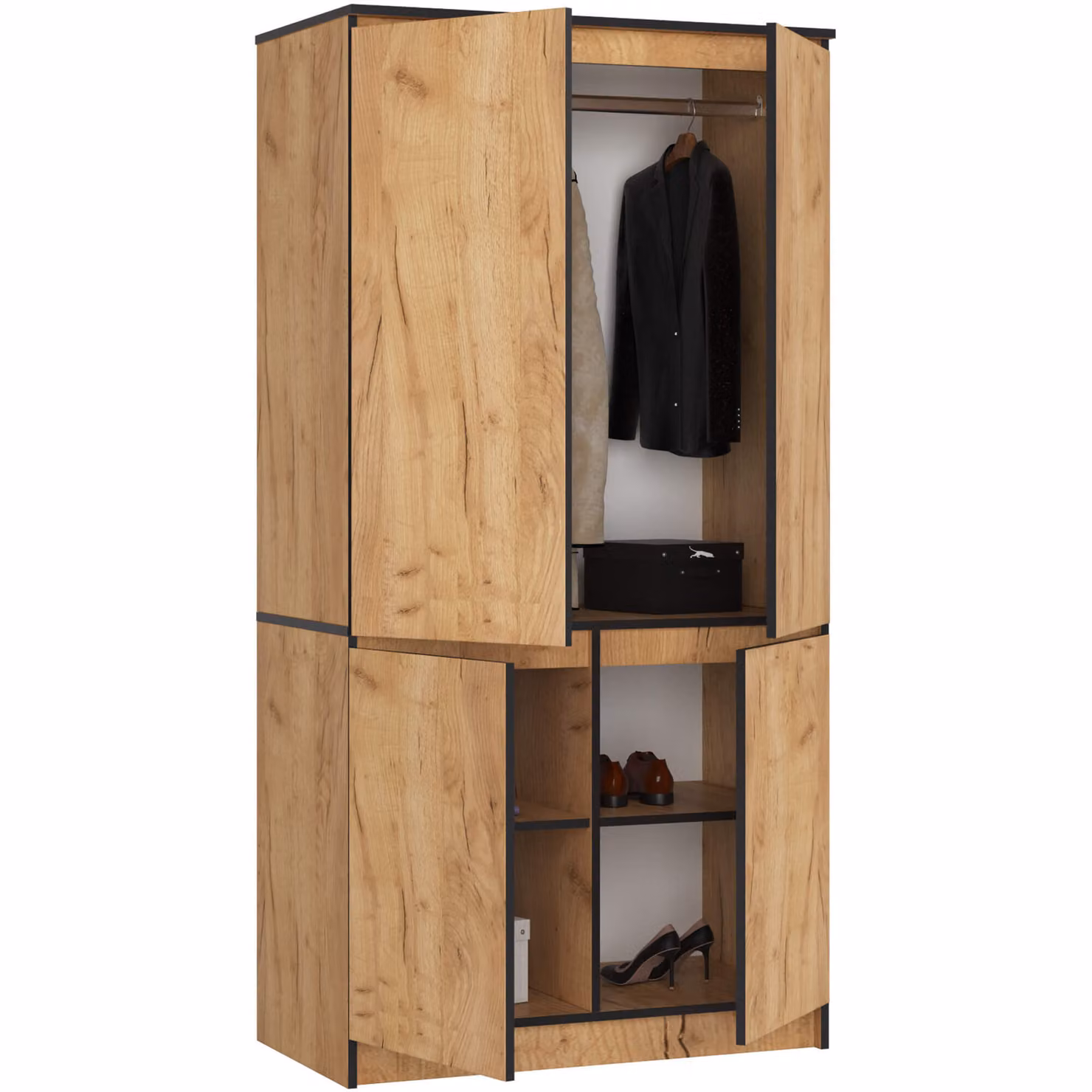Armadio S90 da 90 cm, guardaroba a 4 ante, 4 scomparti, altezza 180 cm, profondità 51 cm, CLP
