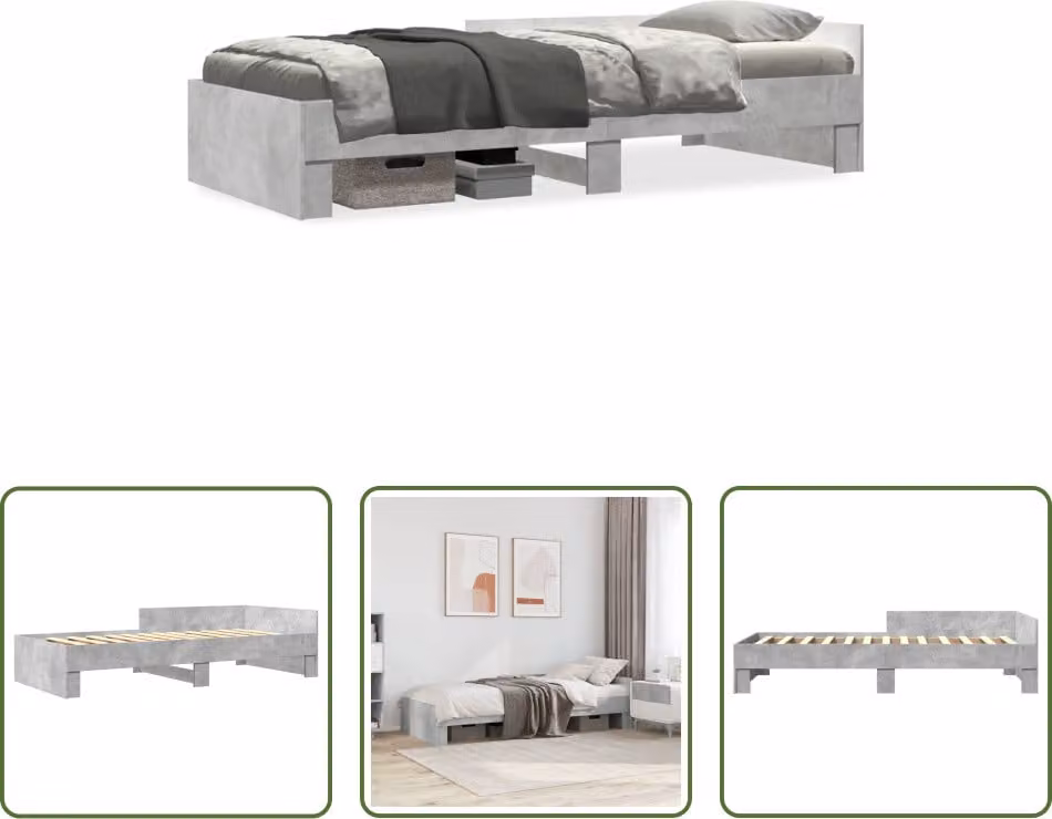 The Living Store Struttura per letto in cemento grigio 75x190 cm Materiale a base di legno