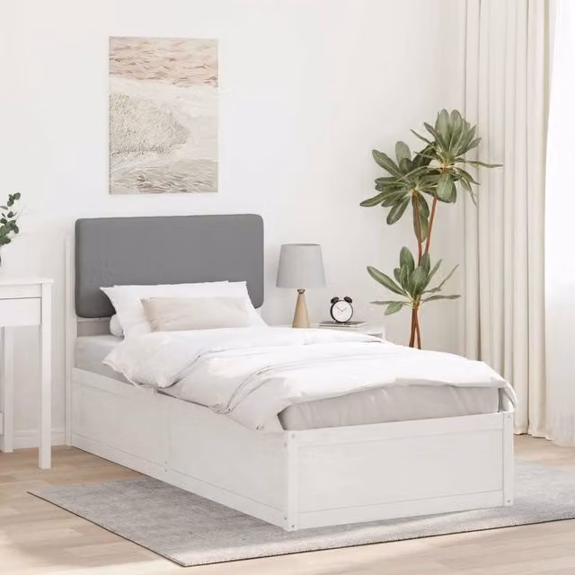 Letto con testiera rivestita vidaXL in legno di pino e tessuto grigio L/P/H: 205.5 x 80 x 85.5 cm