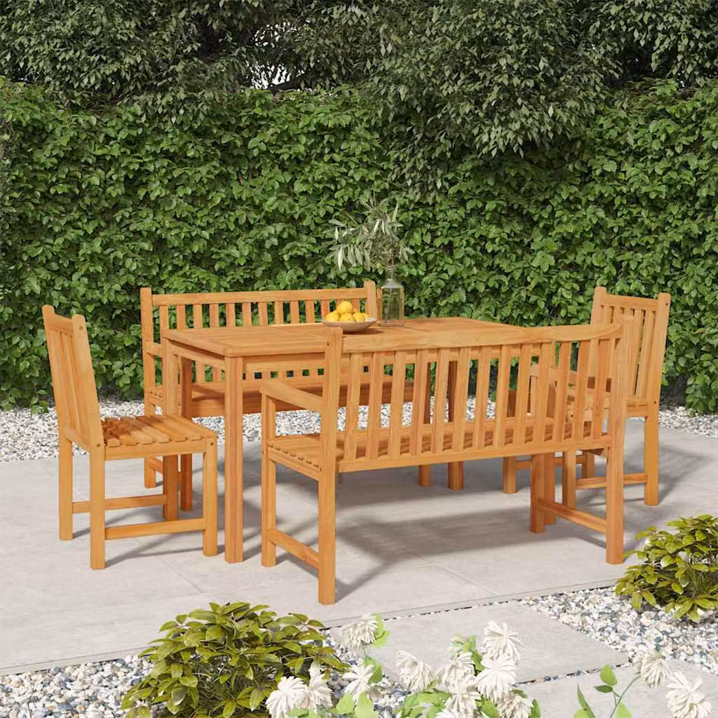 Set da pranzo per giardino vidaXL in legno di teak marrone, composto da 5 pezzi