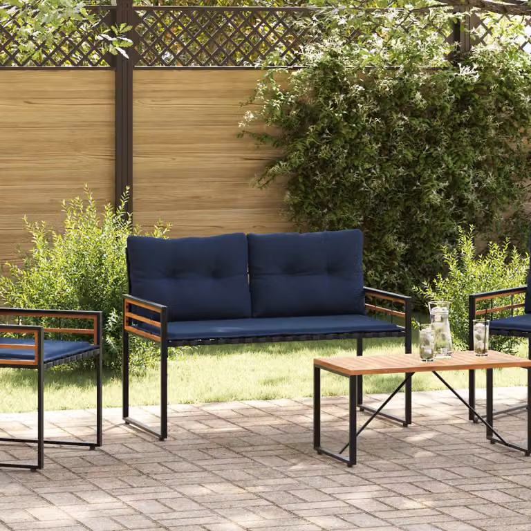 Panchetta rettangolare vidaXL in legno di acacia e metallo, colore blu, L 114 x P 55 x H 77 cm