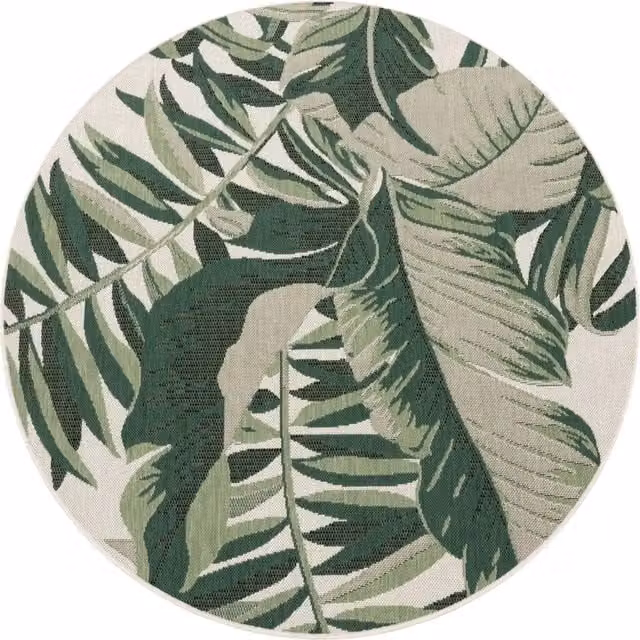 Tappeto rotondo Ostenza verde per interni ed esterni con motivo floreale moderno, Diametro: 160 cm