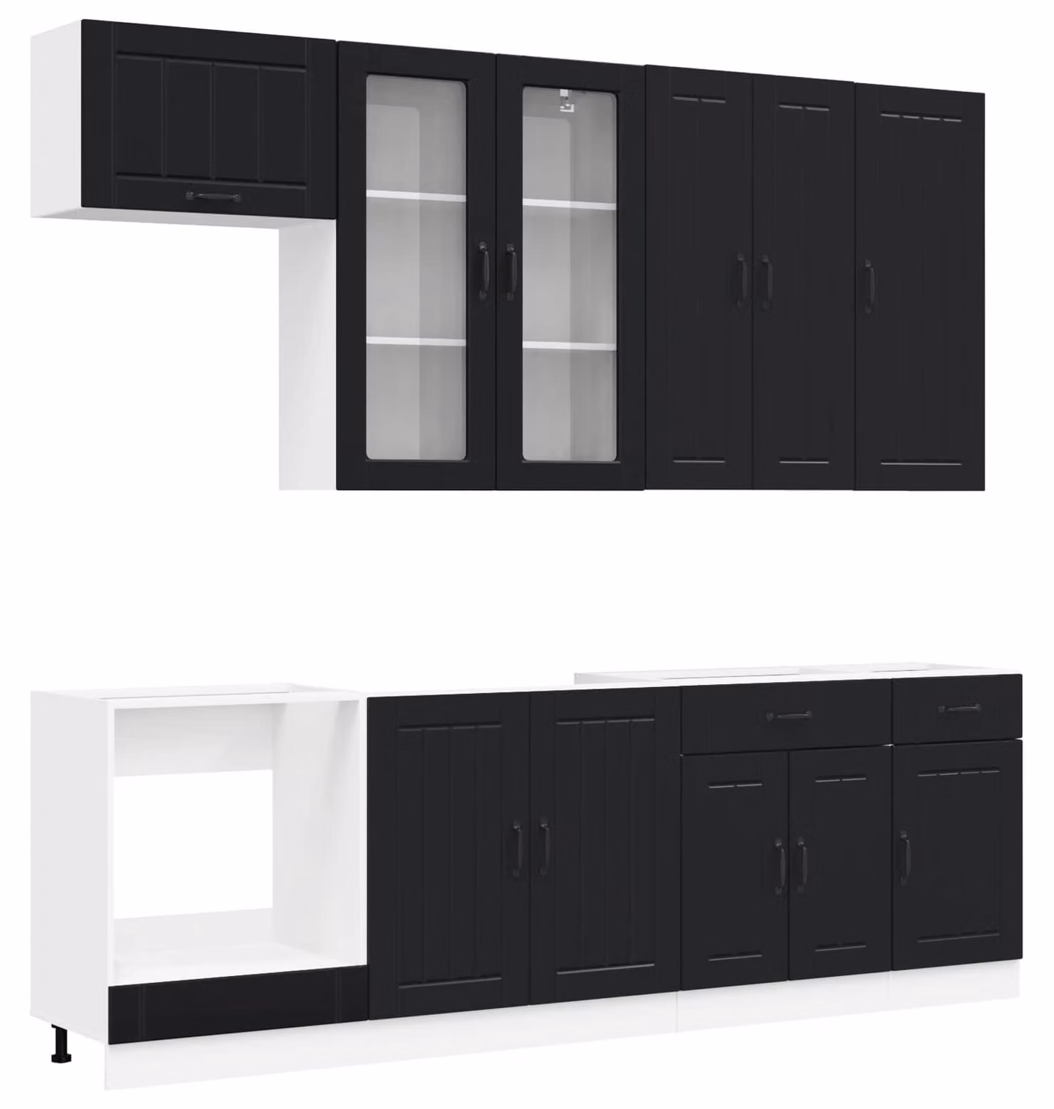Set di cucina LUCCA, 8 pezzi, nero, legno ingegnerizzato