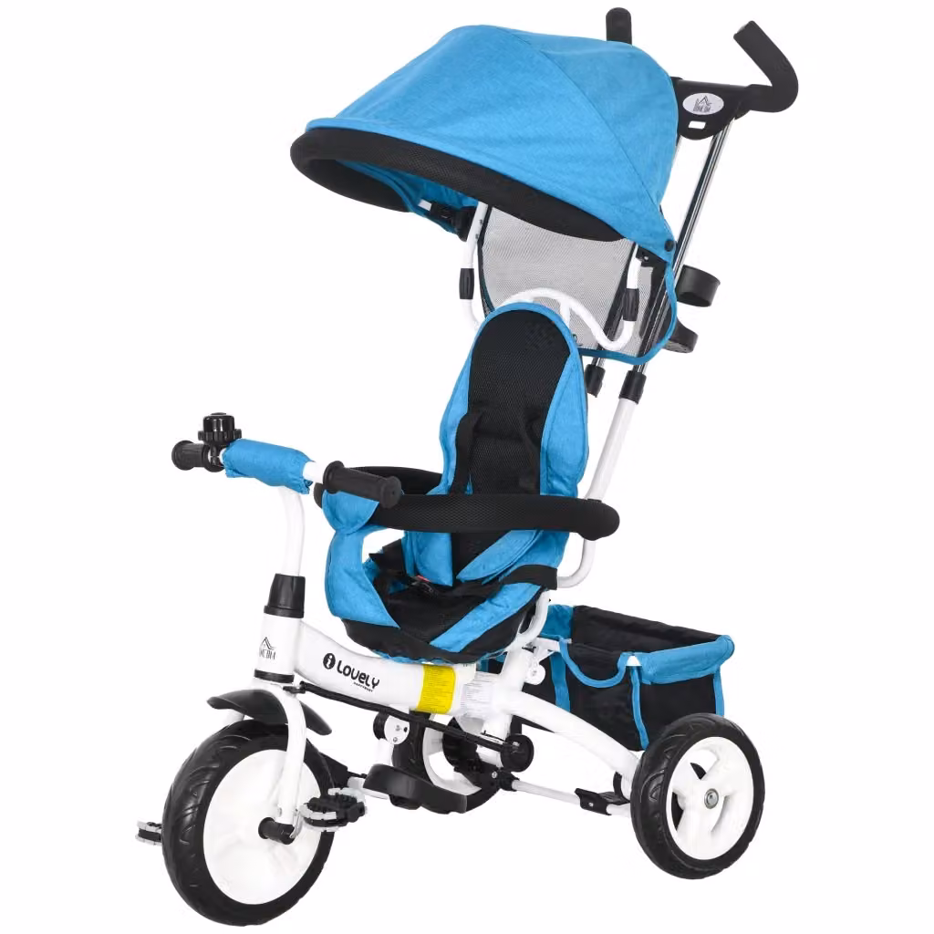 Triciclo 6 in 1 per bambini Minimal blu con maniglione, capottina e cintura di sicurezza – 2