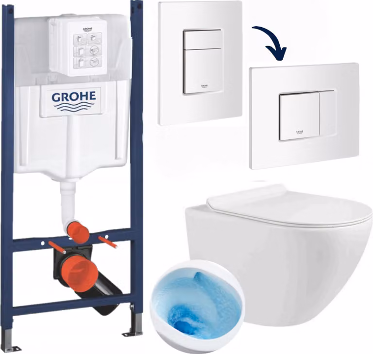 Domotechnika | Set per wc Geberit - 48X37X37 Cm - Bianco - Chiusura ammortizzata - Igiene di alta qualità - Telaio professionale a scomparsa - Con pomolo