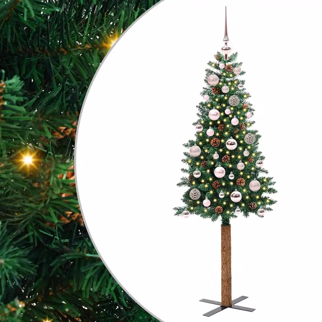 Albero di Natale snodato vidaXL Verde con luci LED bianco caldo, materiali in PVC, metallo e legno, Altezza: 150 cm