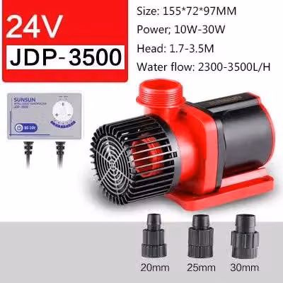 Pompa di ricircolo dell'acqua - Modello JDP-3500 - Tecnologia inverter - Pompa sommergibile - Portata regolabile - Alimentazione sicura a 24V DC - Adattatore di rete EU 110–240V