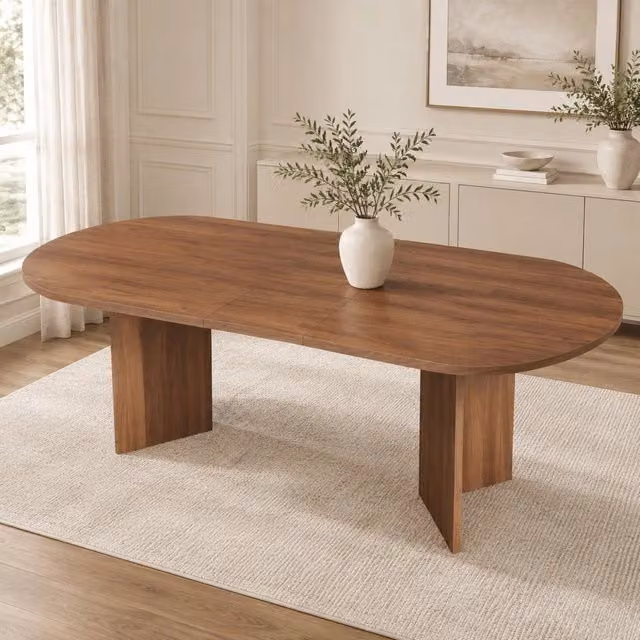 Desviae Tavolo da pranzo allungabile in MDF color noce con piano da 18 mm e angoli arrotondati per 6–8 persone