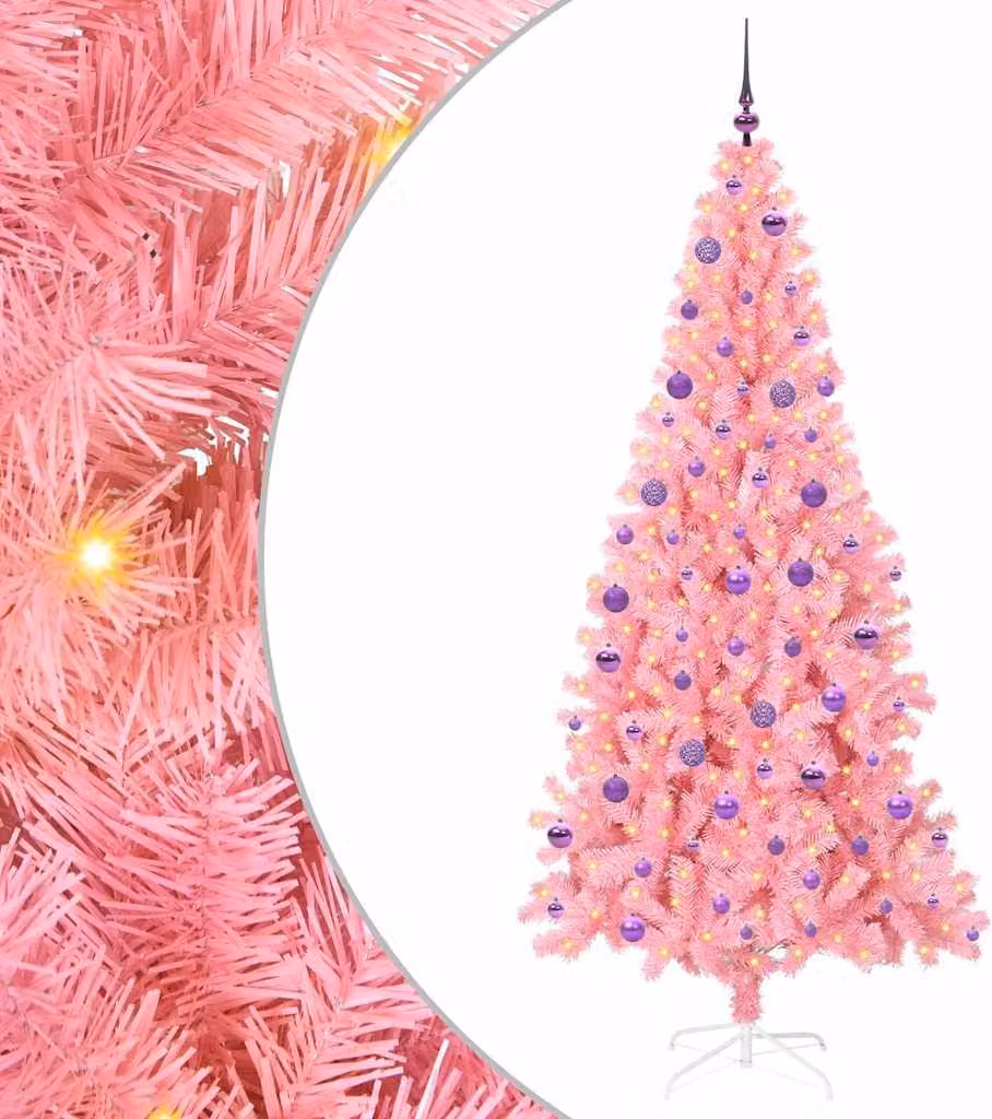 Albero di Natale con 300 LED con supporto Rosa 210 cm PVC