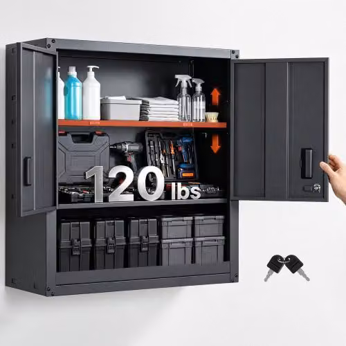 Mobiletto da parete Vevor in metallo nero con ante con serratura e ripiano regolabile, L: 76,2 cm, P: 30,5 cm, H: 76,2 cm