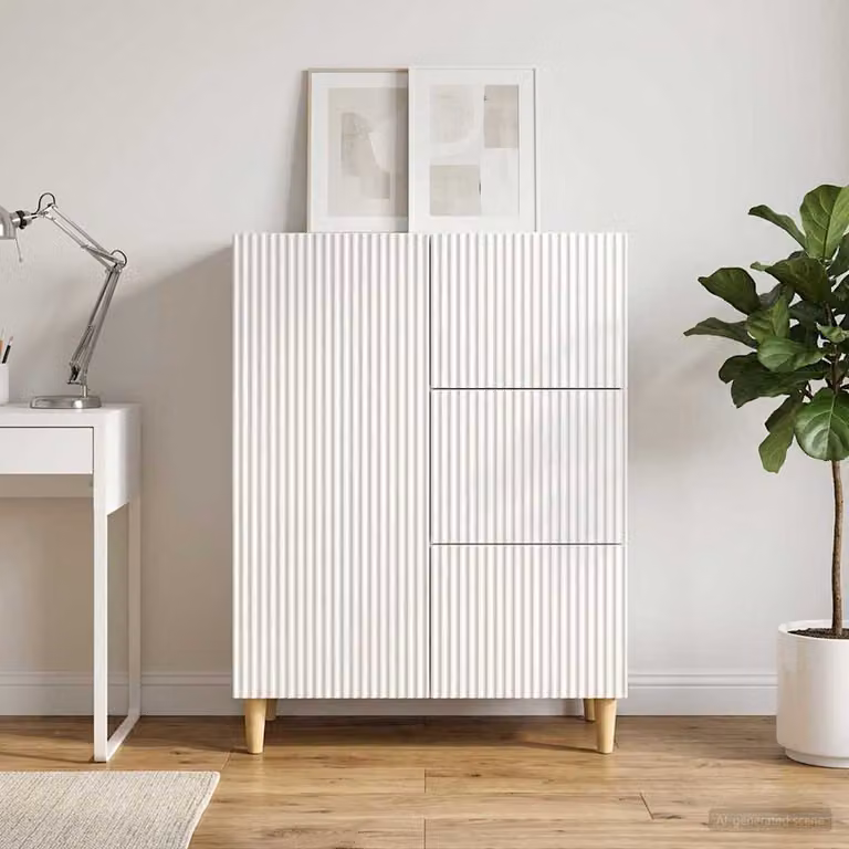 Credenza moderna vidaXL in legno ingegnerizzato bianco lucido L 66 cm x P 34,5 cm x H 90 cm
