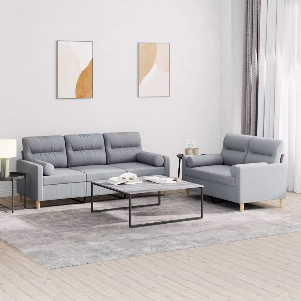 Maison Exclusive - Set divano a 2 posti con cuscini in tessuto grigio chiaro