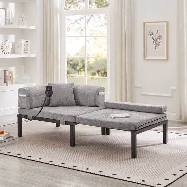 Divano Letto Singolo Pieghevole in Legno Massello ¨C MINIMAL ¨C Grigio Chiaro