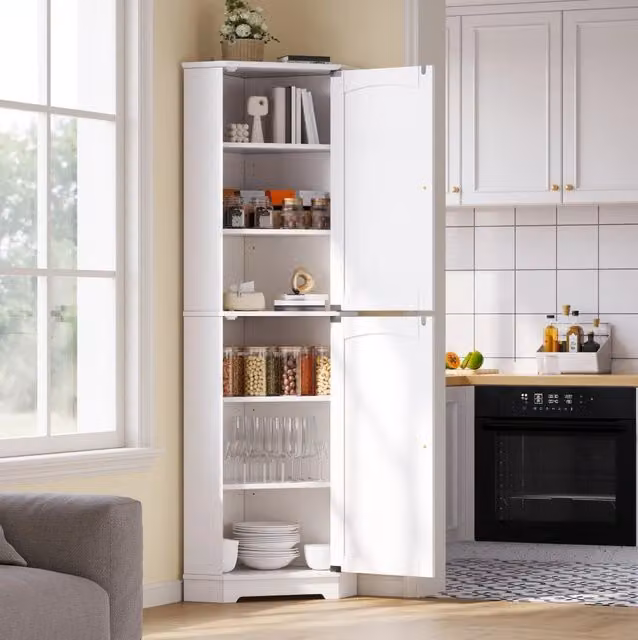 Mobile angolare con 2 ante e ripiani regolabili, legno MDF, 42 x 42 x 166 cm, per cucina e soggiorno