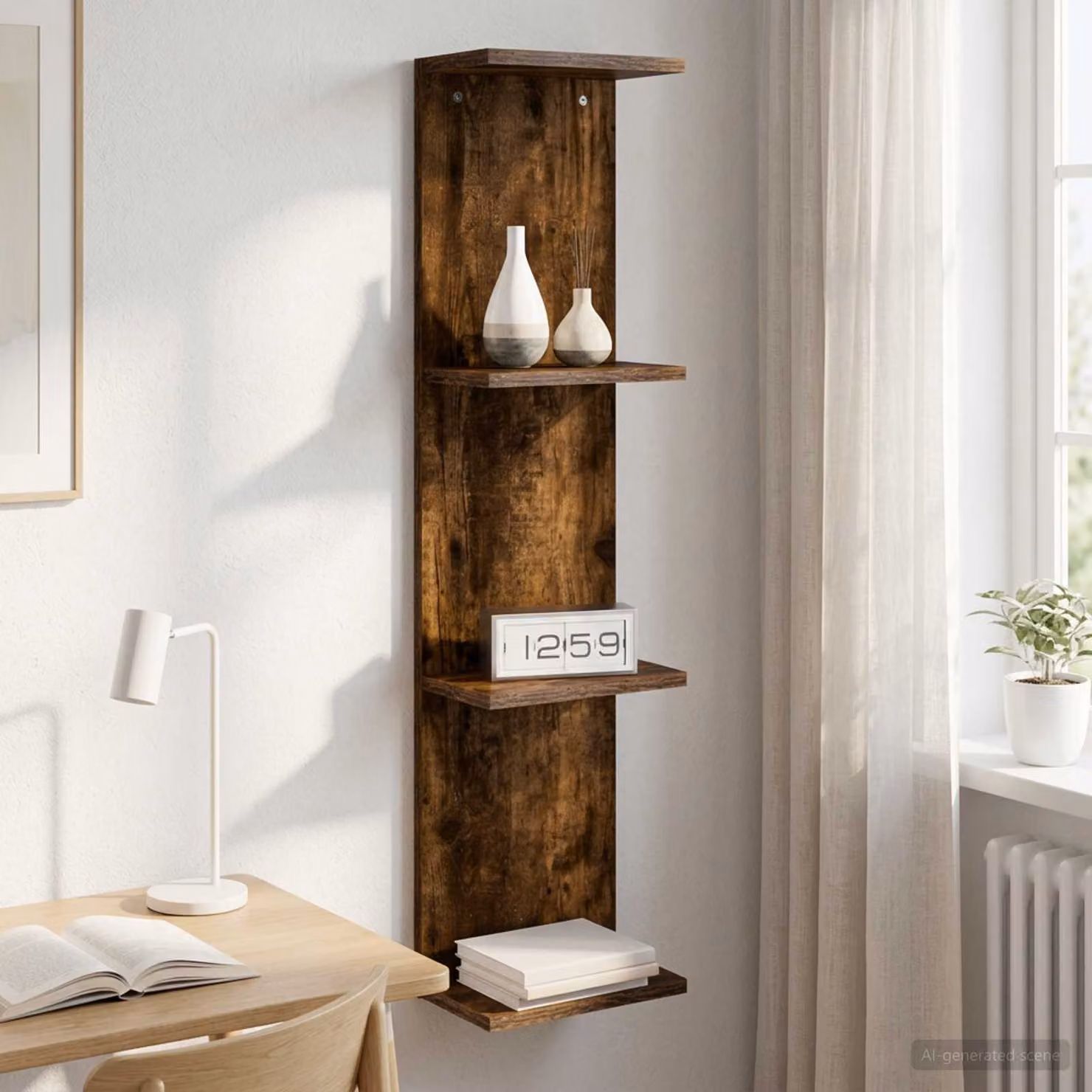 Scaffale da parete moderno vidaXL in legno color rovere fumo L/P/H: 22 x 15 x 100 cm