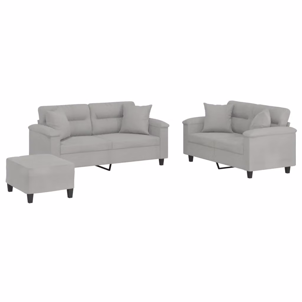 Set di divani da soggiorno vidaXL in microfibra grigio con cuscini inclusi – 2