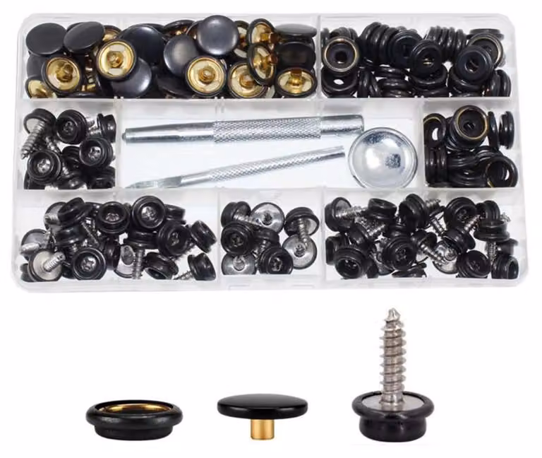 Kit di 180 bottoni a pressione per tela, completo di strumenti