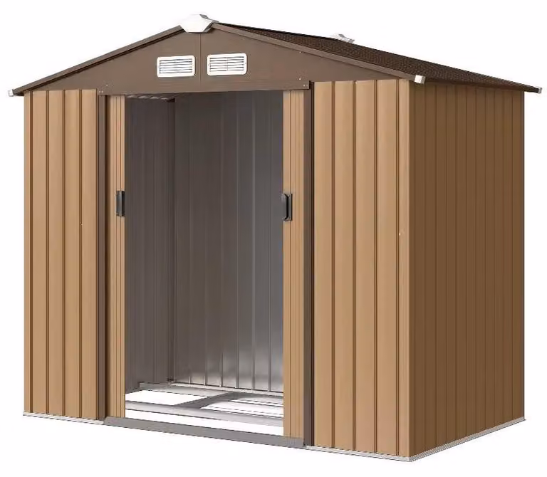 Capanno da giardino, deposito attrezzi - Capanno in metallo - 213x130x185 cm - Porta scorrevole - Impermeabile, resistente alla ruggine, resistente agli agenti atmosferici - Colore kaki