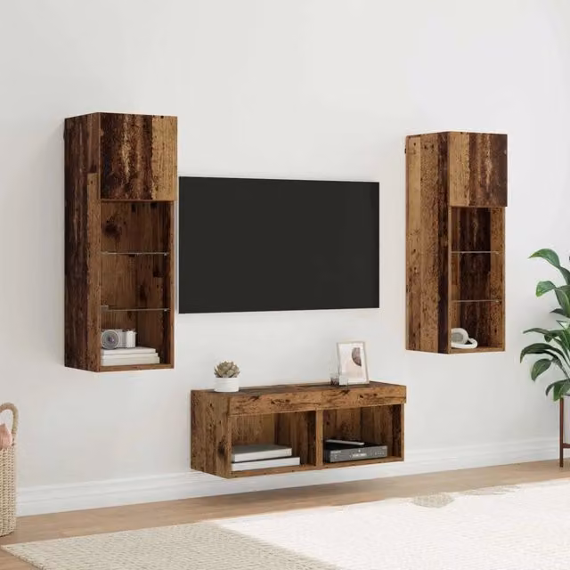 Set di 4 mobiletti TV sospesi vidaXL in rovere marrone con finitura opaca L/P/H: 40 x 30 x 30 cm