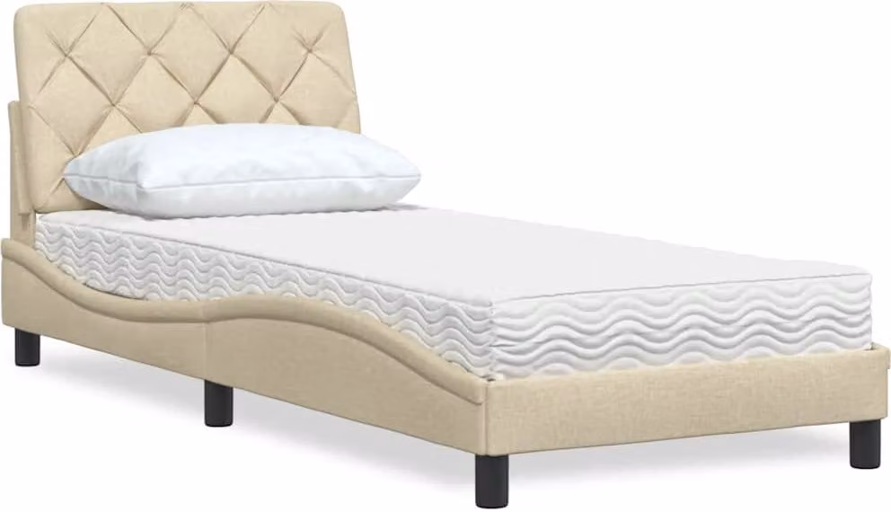 SYFAX™ Letto con Materasso Crema 90x190 cm in Tessuto