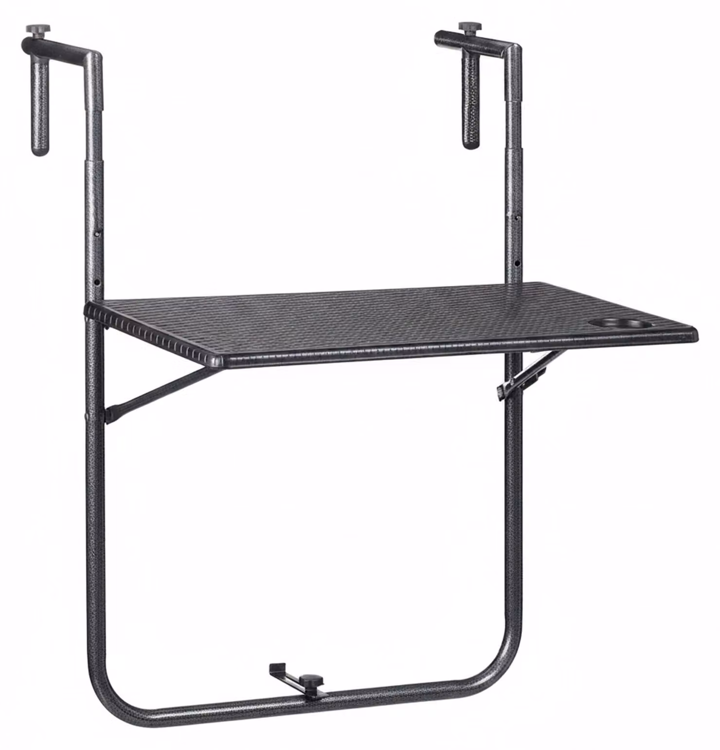 Tavolino da balcone pieghevole Relaxdays, regolabile in 3 posizioni in altezza, effetto rattan, resistente alle intemperie, dimensioni LxP 59,5 x 36 cm, nero