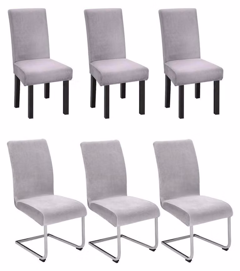 Set di 6 copri-sedia elasticizzati in velluto, color grigio antracite, lavabili