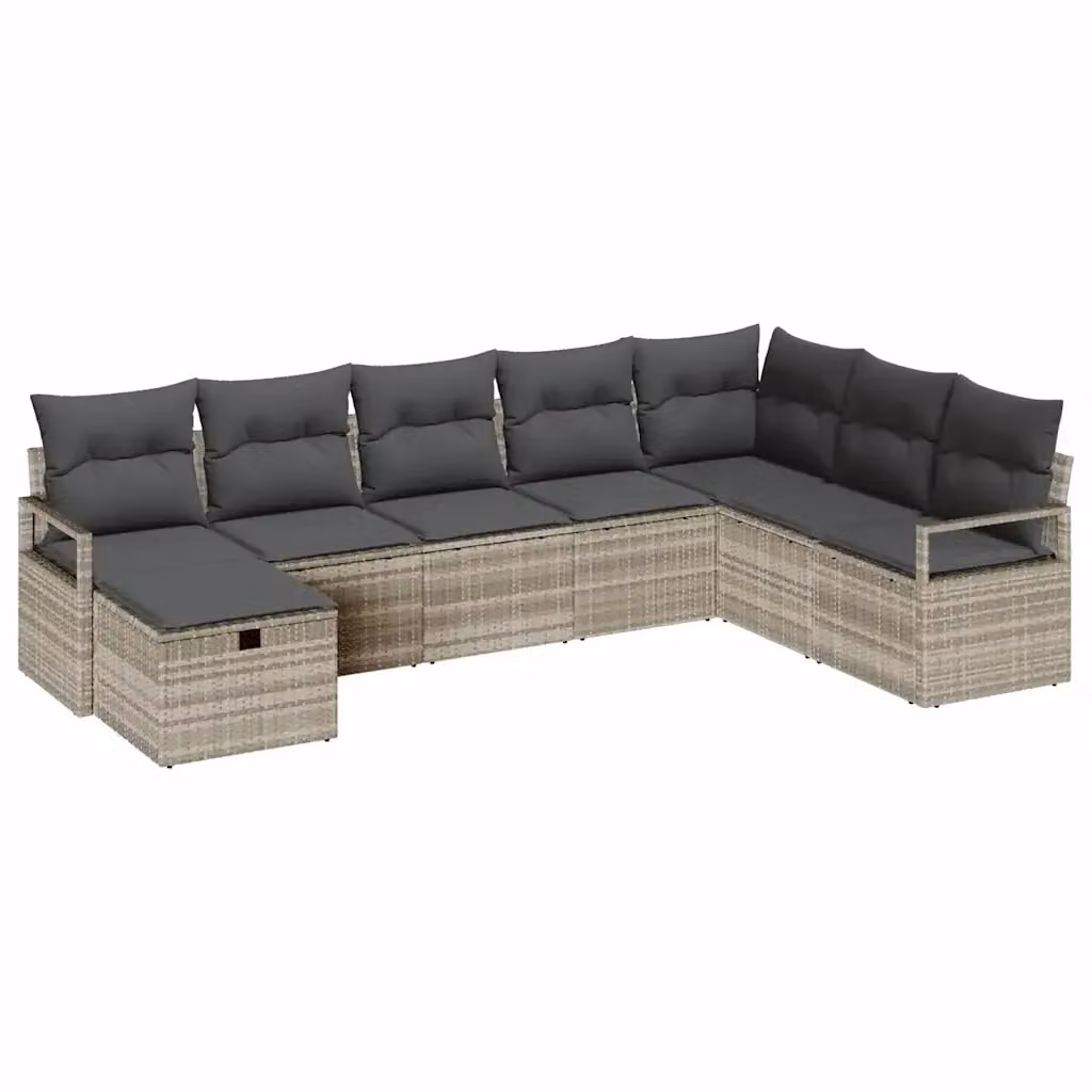 Set di divani da giardino vidaXL con cuscini e pouf in rattan e metallo, colore grigio – 2