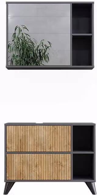 Set di mobili da bagno Leano Antracite/Rovere dorato 2 pezzi Vicco