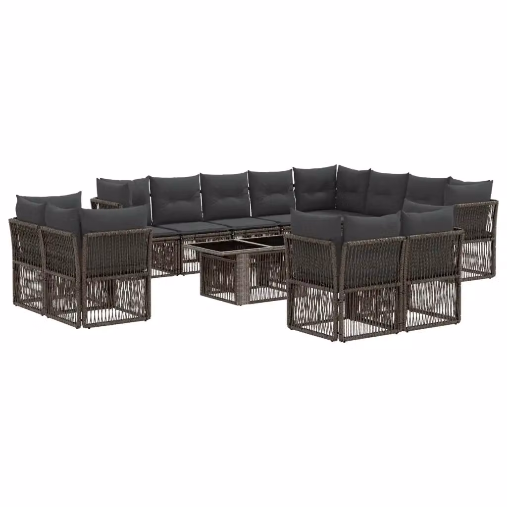Set Divano da Giardino vidaXL a forma a U in Polyrattan Grigio con Tavolino e Cuscini – 2