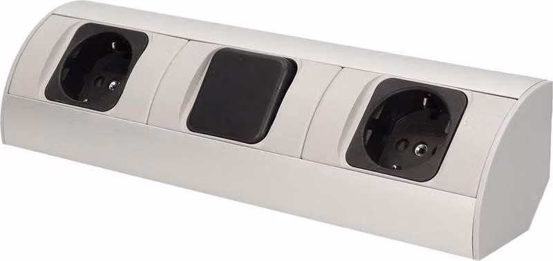 Presa di corrente per mobili 2x2P+Z Schuko con interruttore nero-argento sottopensile 2248