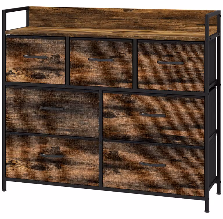 Comodino HOMCOM, credenza con 7 cassetti pieghevoli in tessuto, maniglia e ripiano