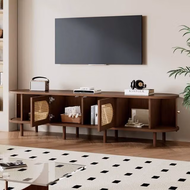 Mobile TV Mivray in MDF marrone con ante e serrande effetto rattan per TV fino a 80 pollici L/P/H: 180 x 40 x 40 cm